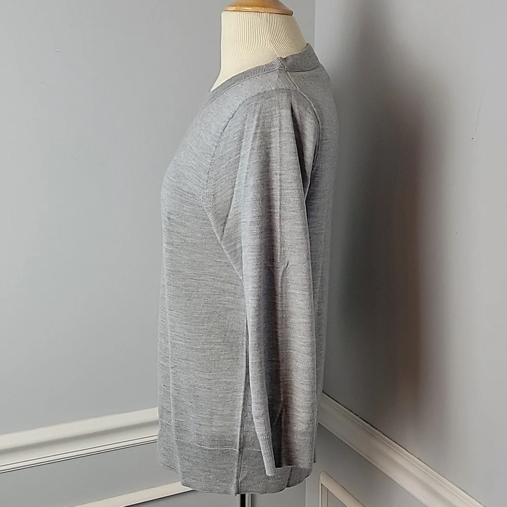 J.CREW 100% Wool Light Gray 3/4 Sleeve Preppy Office Capsule‎ Crewneck Sweater L